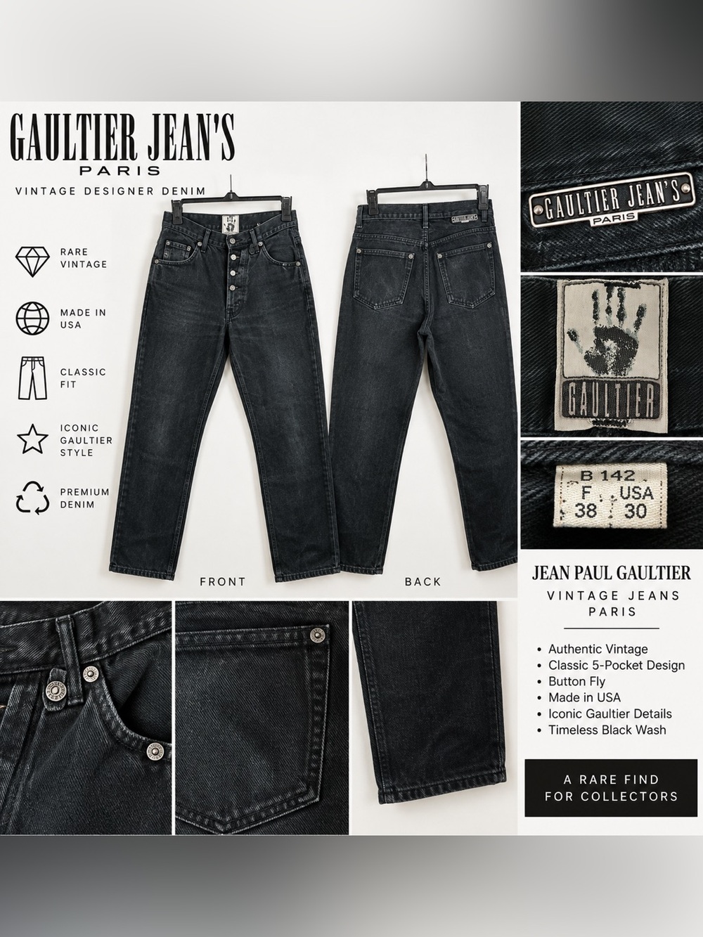 Jean Paul Gaultier Black Straight Leg Men's Jeans - Picture 5 of 16